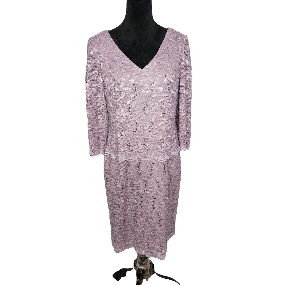 ALEX EVENINGS Size 10P Lavender Lace Sequin Mother of the Bride Occasion Dress